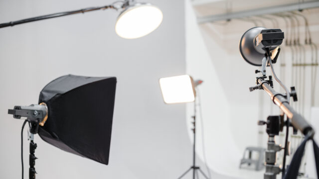 Empty studio with photography lighting